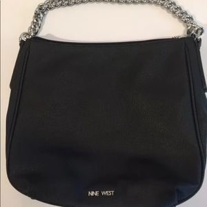 Nine West Blk Pebble Faux Leather Chain Strap Bag